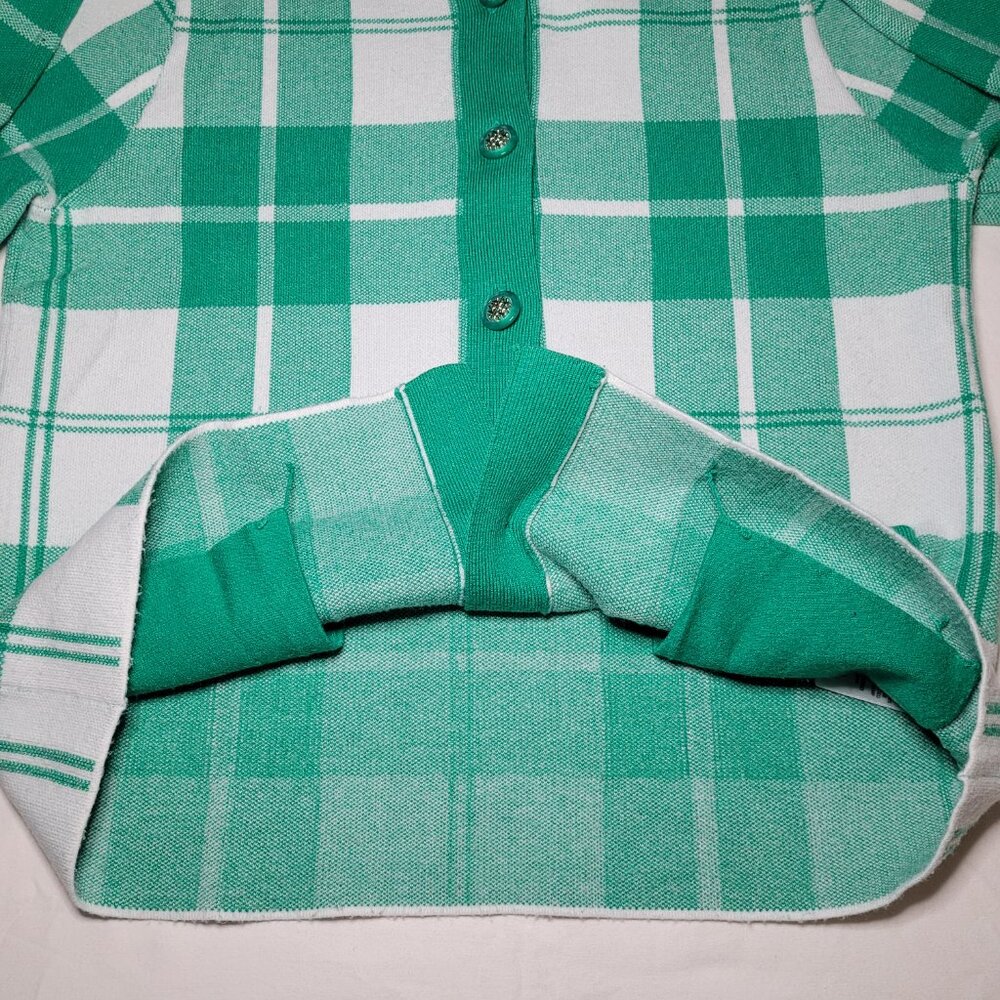 Cynthia Rowley Plaid Button Front Cardigan Sweater Green White Medium Preppy - Picture 9 of 10